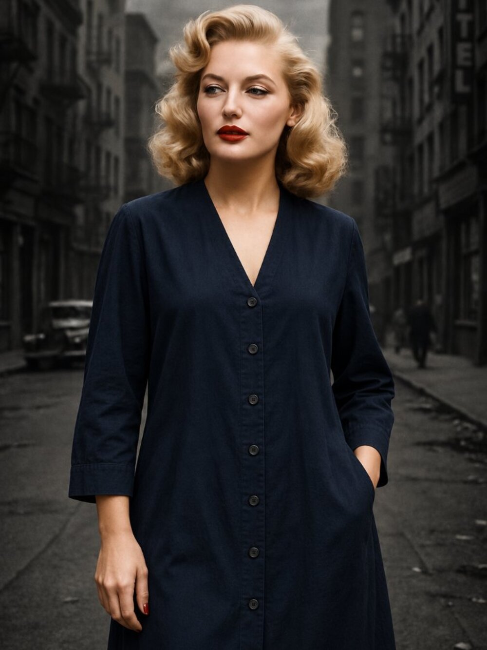 A.P.C. Navy Cotton Collarless Longline Duster Coat Jacket XS Button Front Pocket